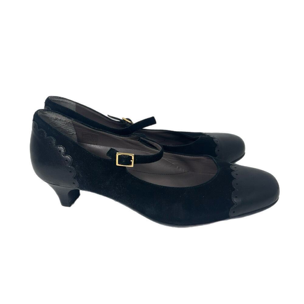 SAS Cate Mary Jane Pump Shoes Size 9.5 Kitten Heels Black Leather Made Italy